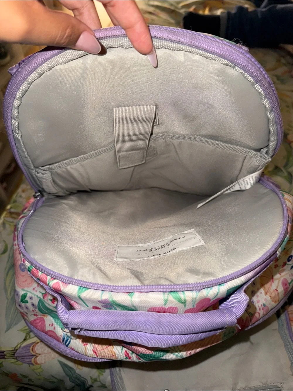 Pottery Barn Floral Backpack in Lavender and Pink